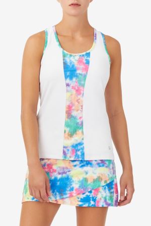 FILA Top Spin Tie Dye Racerback Tank Vests White,Womens Tennis | CA.RKIHYW302